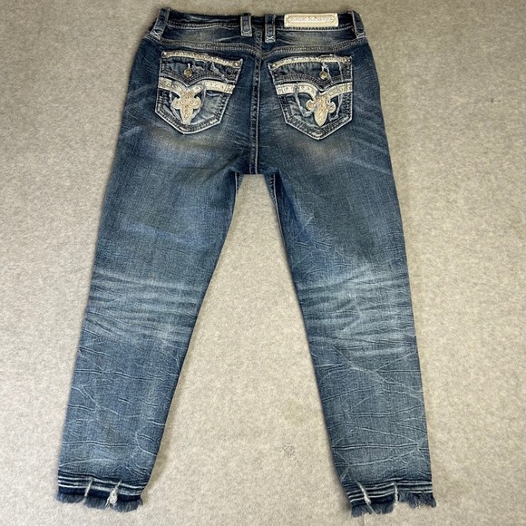 Rock Revival Denim - Rock Revival Arjean Easy Ankle Skinny Jeans 29 Embellished Distressed Detail